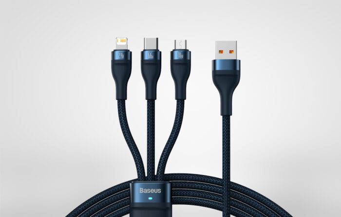 3in1 USB cable Baseus USB 3in1 Baseus Flash Series,  USB-C + Micro + Lightning 66W, 1.2m (blue) - Image 8
