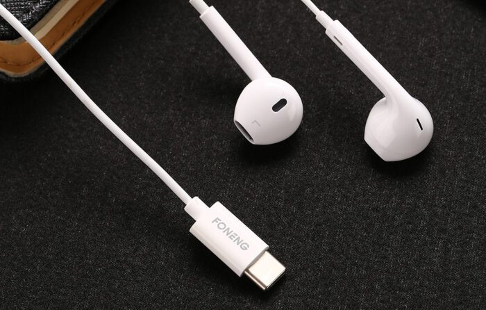 In-ear headphones, wired Foneng T15, USB-C, 1.2m (white) - Image 2
