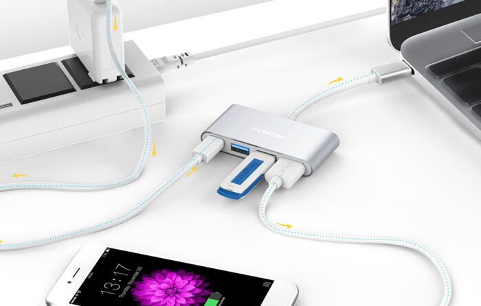 Lention 4in1 Hub USB-C to USB 3.0 + 2x USB 2.0 + USB-C (silver) - Image 3