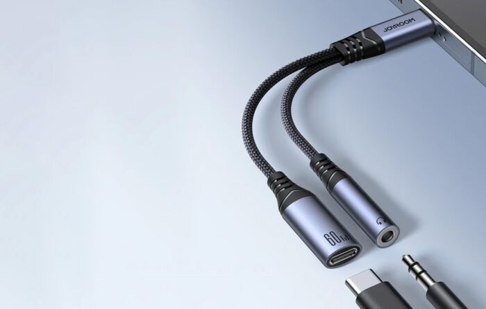 2-in-1 Audio adapter Joyroom SY-C02 Type-C to 3.5mm + Type-C (black) - Image 2