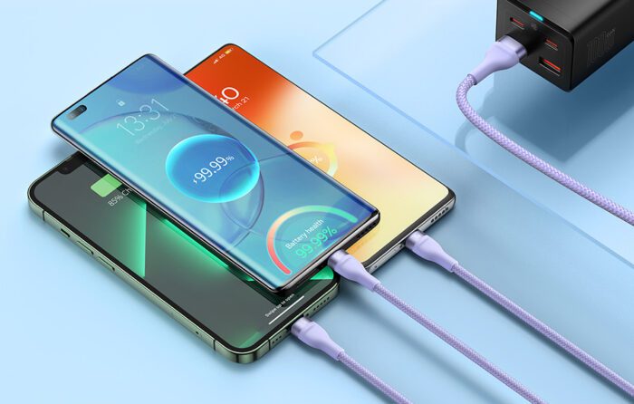 3in1 USB cable Baseus Flash II Series, USB-C + micro USB + Lightning, 66W, 1.2m (Purple) - Image 9