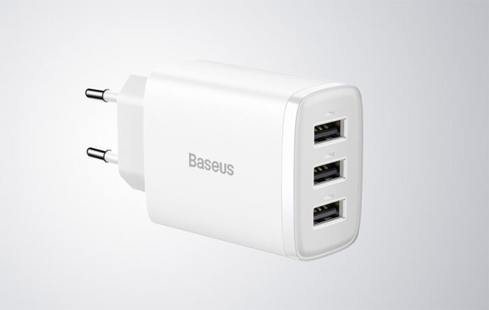 Baseus Compact Quick Charger, 3x USB, 17W (White) - Image 8