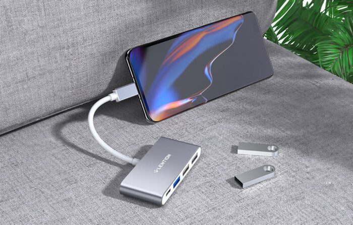 Lention 4in1 Hub USB-C to USB 3.0 + 2x USB 2.0 + USB-C (silver) - Image 5