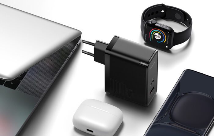 Wall charger Baseus GaN USB-C + USB, 100W + 1m cable (black) - Image 8
