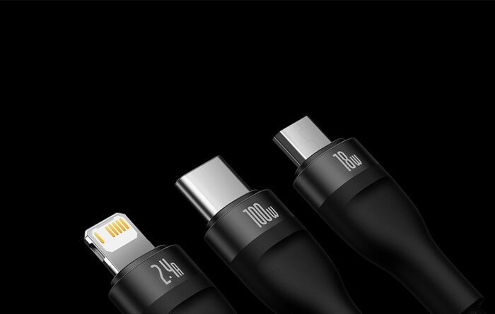 3in1 USB cable Baseus Flash Series, USB-C + micro USB + Lightning, 100W, 1.2m (black) - Image 13