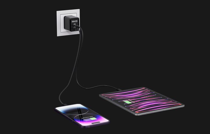 Wall charger INVZI GaN 2x USB-C, 45W, EU (black) - Image 6