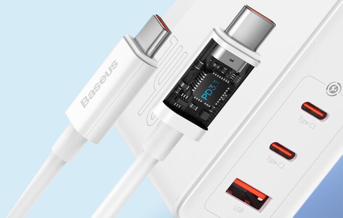 Wall charger Baseus GaN5 Pro 2xUSB-C + USB, 140W (white) - Image 9