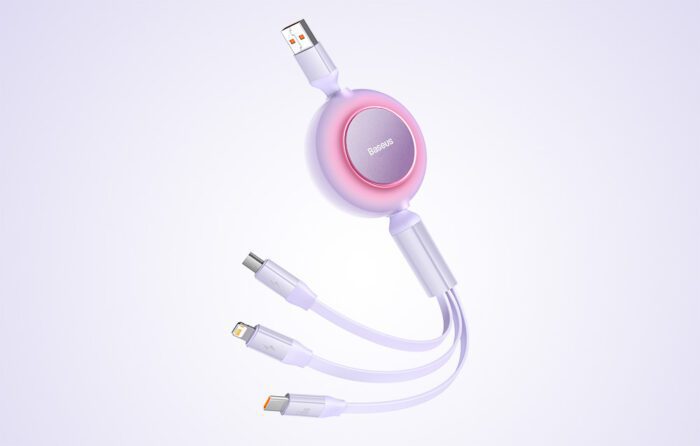 Baseus Bright Mirror 3, USB 3-in-1 cable for micro USB / USB-C / Lightning 66W / 2A 1.1m (Purple) - Image 7