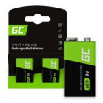 Green Cell Rechargeable Batteries 2x 9V HF9 Ni-MH 250mAh