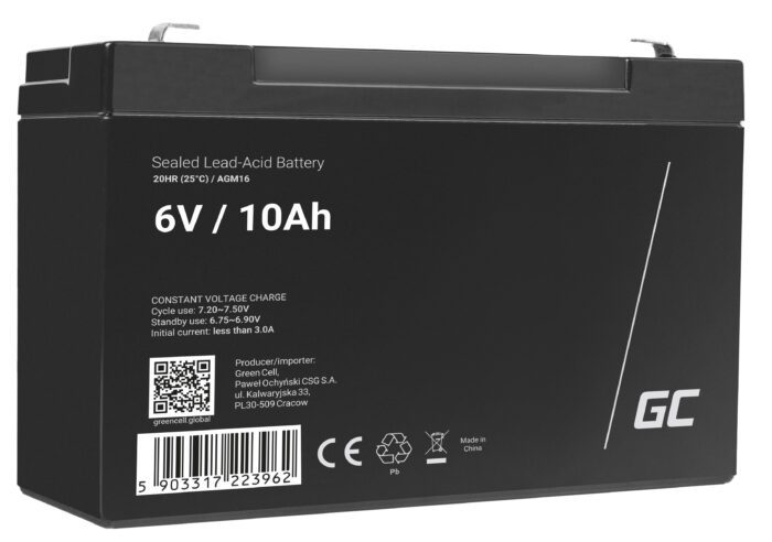 Green Cell AGM VRLA 6V 10Ah maintenance-free battery for the alarm system, cash register, toys - Image 1