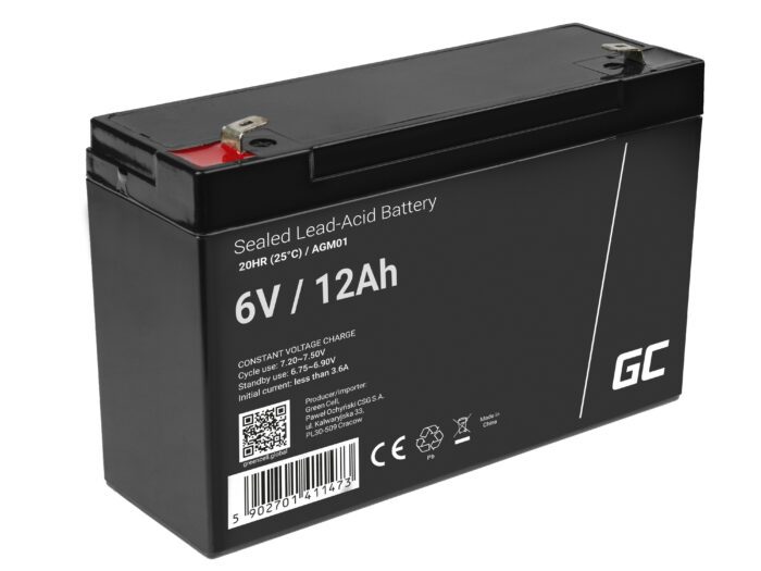 Green Cell AGM VRLA 6V 12Ah maintenance-free battery for the alarm system, cash register, toys - Image 1