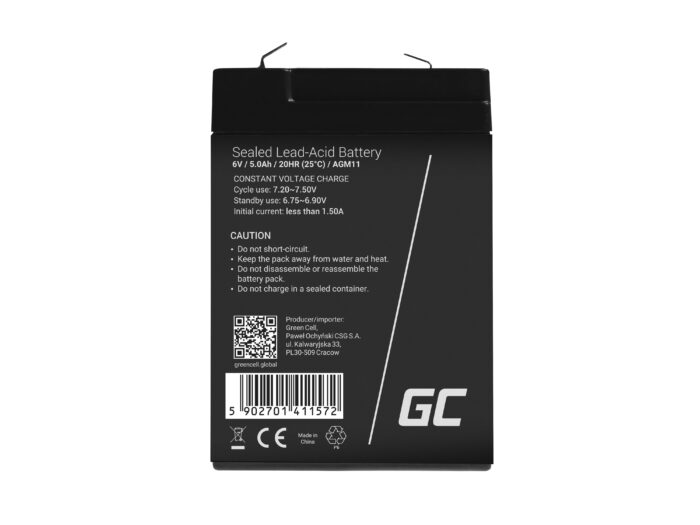 Green Cell AGM VRLA 6V 5Ah maintenance-free battery for the alarm system, cash register, toys - Image 2