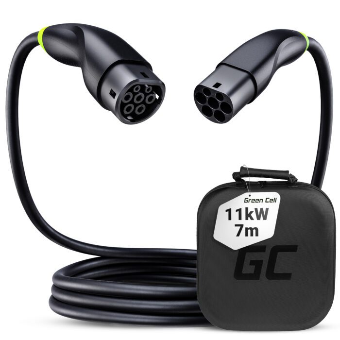 Green Cell Snap Type 2 EV Charging Cable 11 kW 7 m for Tesla Model 3 S X Y, VW ID.3, ID.4, Kia EV6, Hyundai IONIQ 5, Ford Mach-E - Image 1