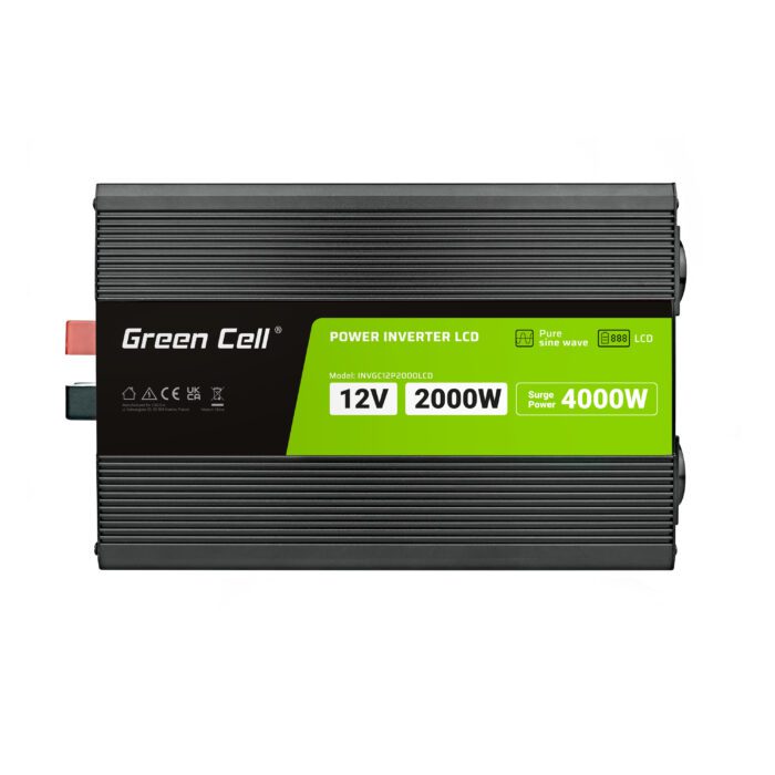 Green Cell PowerInverter LCD 12 volt 2000W/40000W car inverter with display - pure sine wave - Image 2