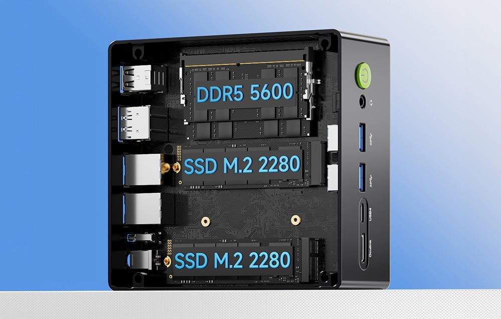 mini PC on bright background with drives visible
