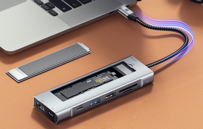 Docking Station, Essager, EHB08-QK0G-Z, HDMI, 2xUSB-A, SD card, TF card (gray) - Image 2